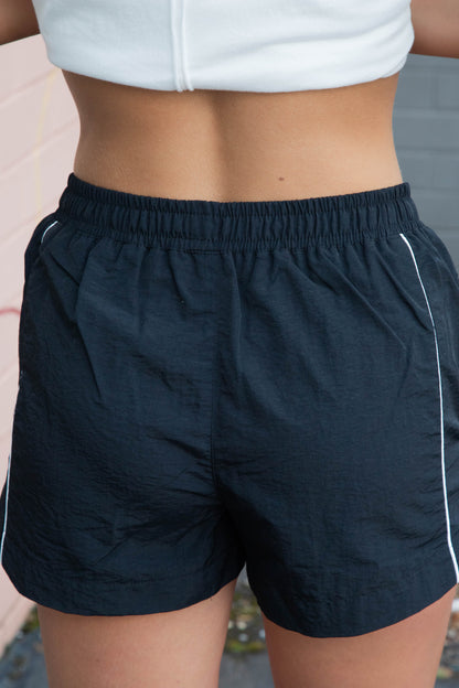  Ryleigh High Rise Windbreaker Shorts, Black