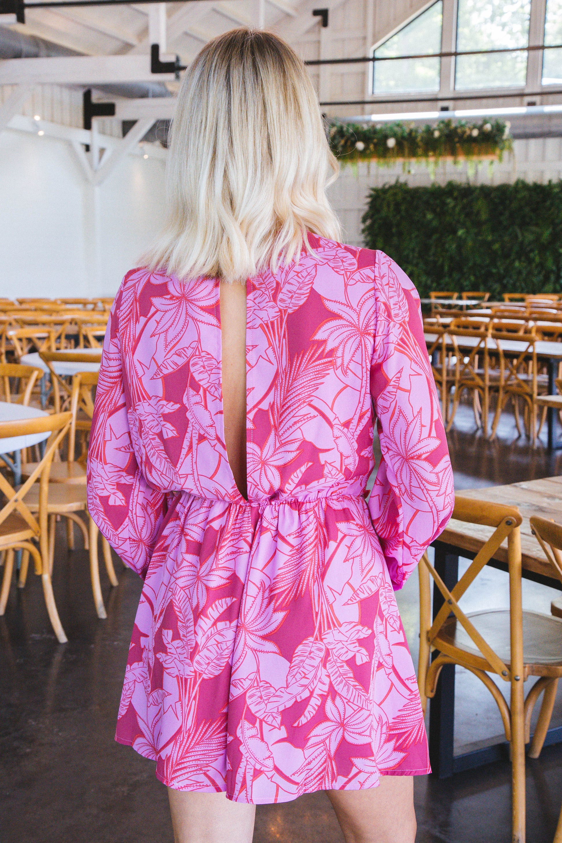  Eva Tropical Print Belted Romper, Pink/Red