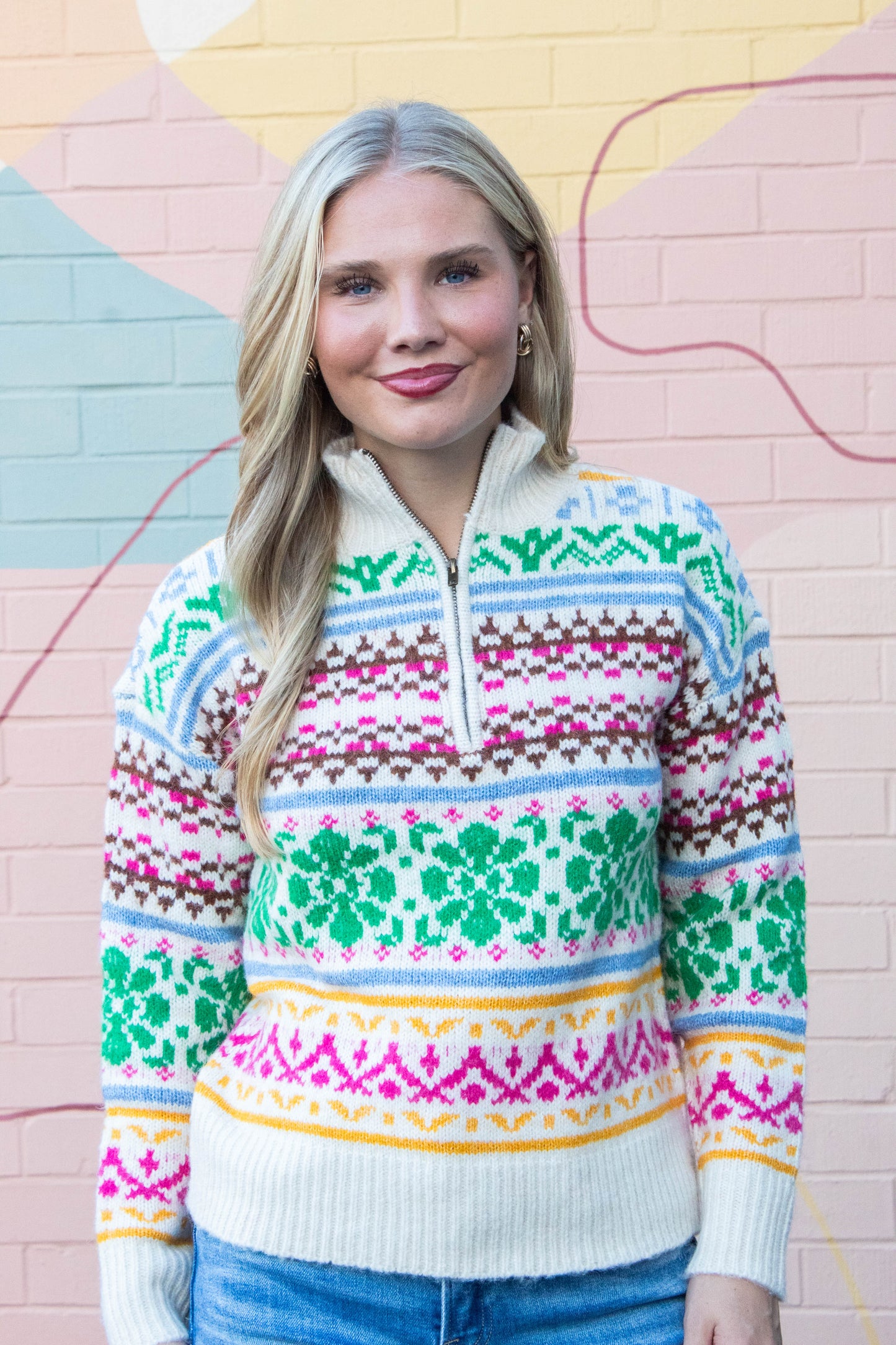  Urania Multi Colored Pullover Sweater, Cream | RD Style