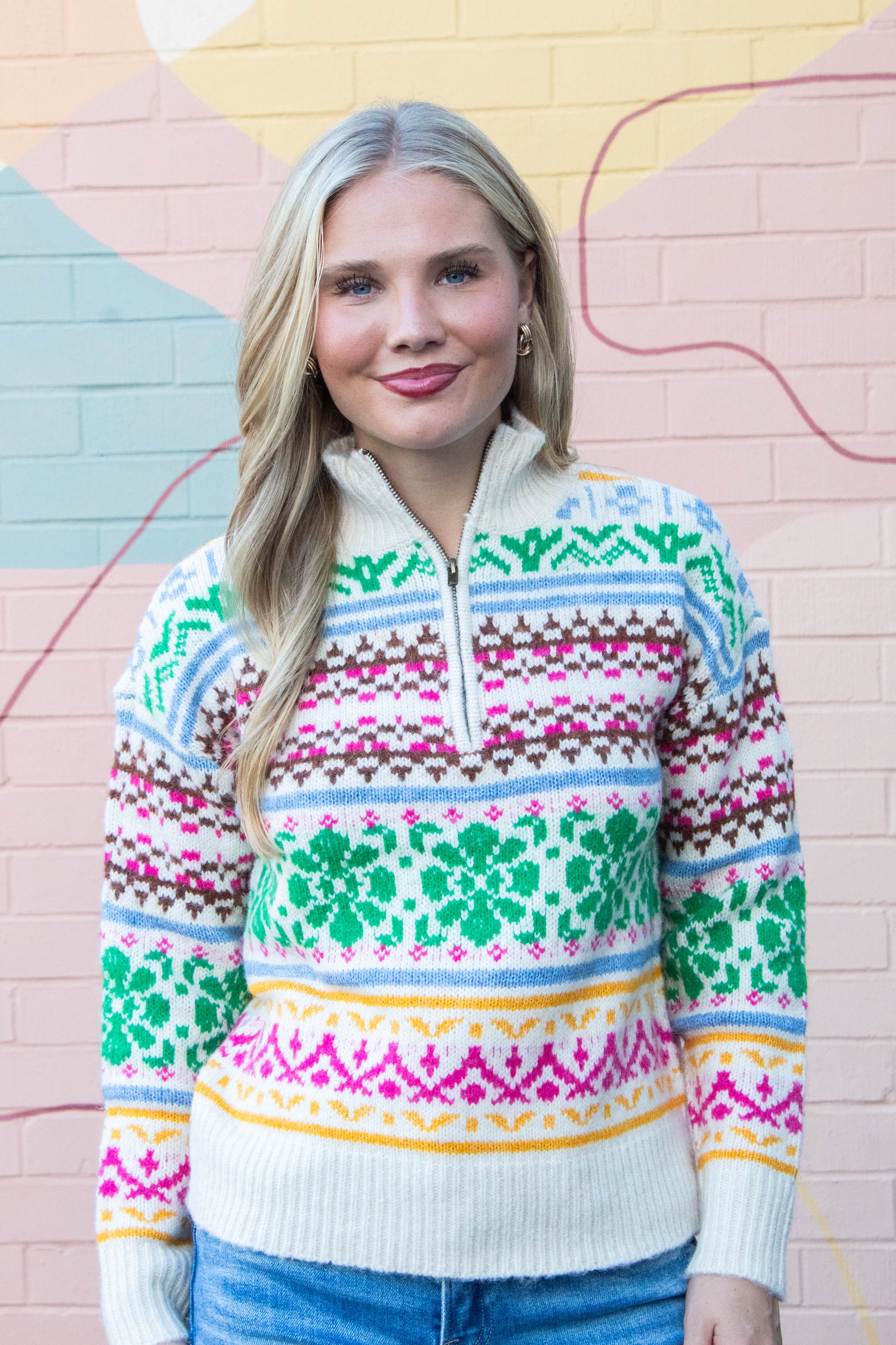  Urania Multi Colored Pullover Sweater, Cream | RD Style