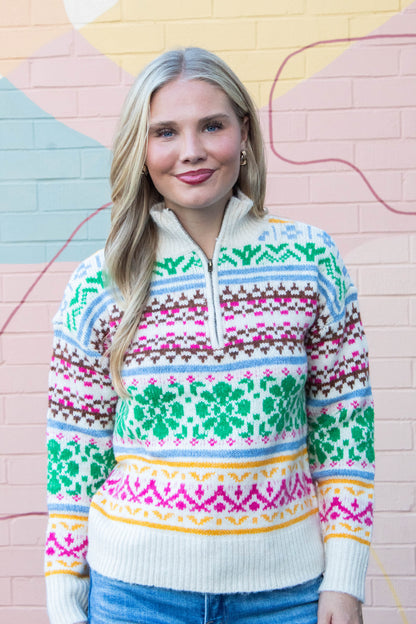  Urania Multi Colored Pullover Sweater, Cream | RD Style