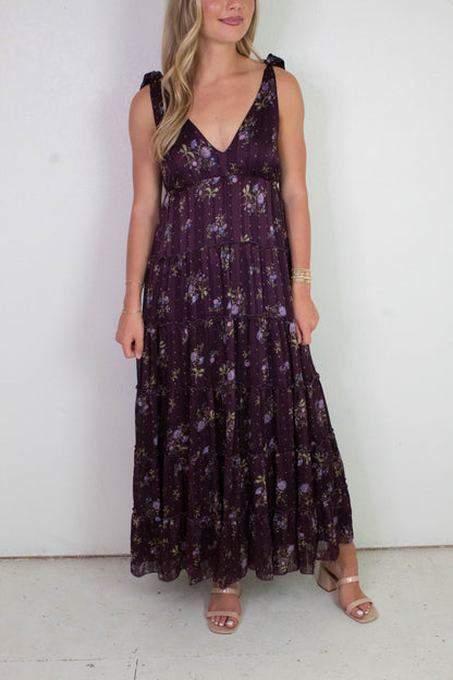  Gigi Tie Strap Printed Maxi Dress, Plum Multi Floral