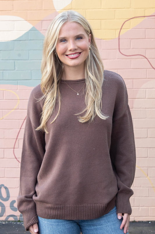 Josie Oversized Roll Neck Sweater, Chestnut