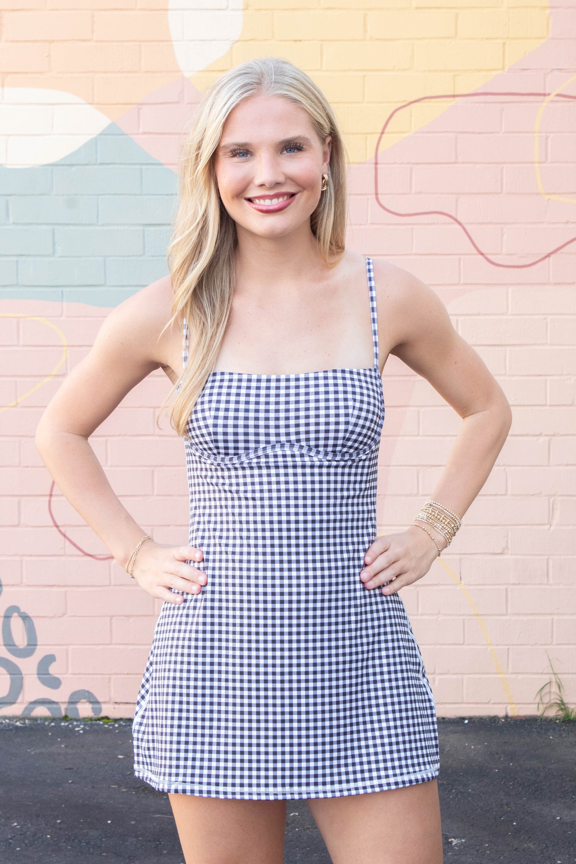  Raelynn Gingham Athletic Dress, Black Gingham