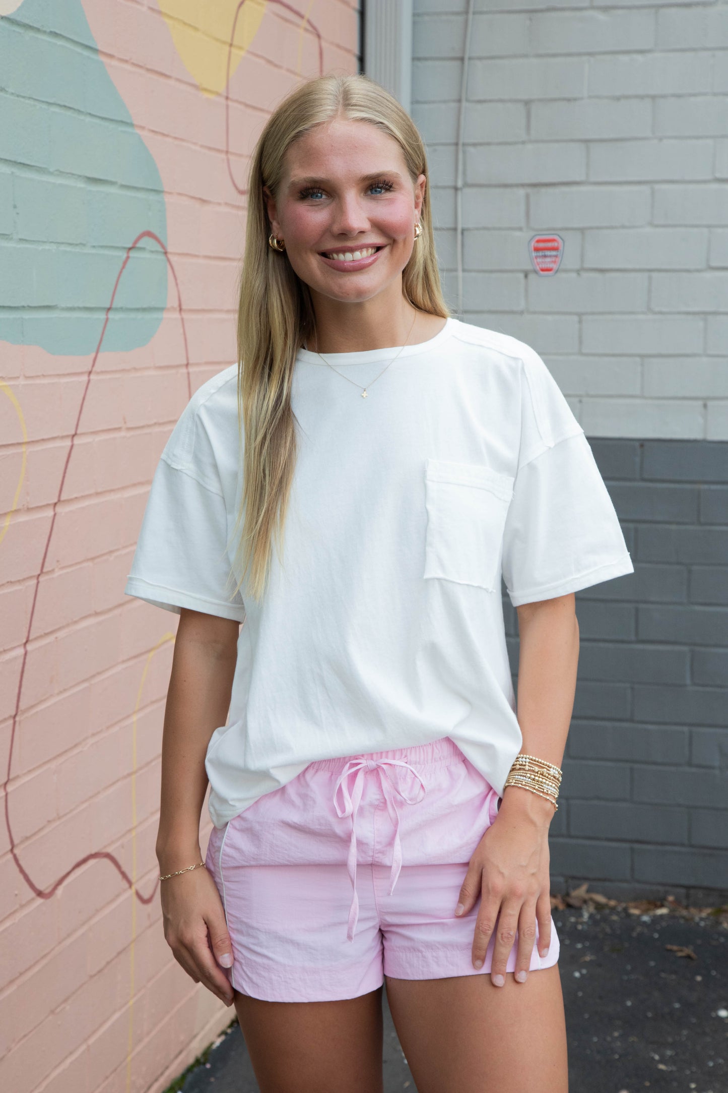  Ryleigh High Rise Windbreaker Shorts, Light Pink