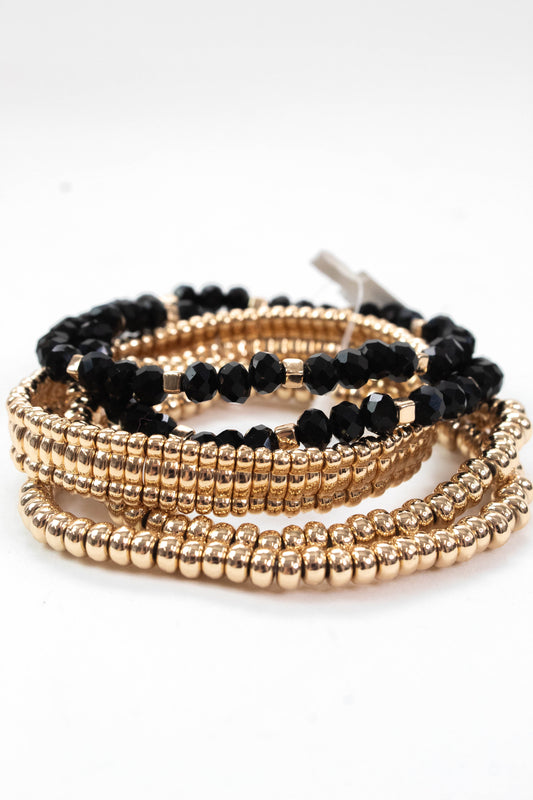  Kelsey Beaded Bracelets, Black/Gold