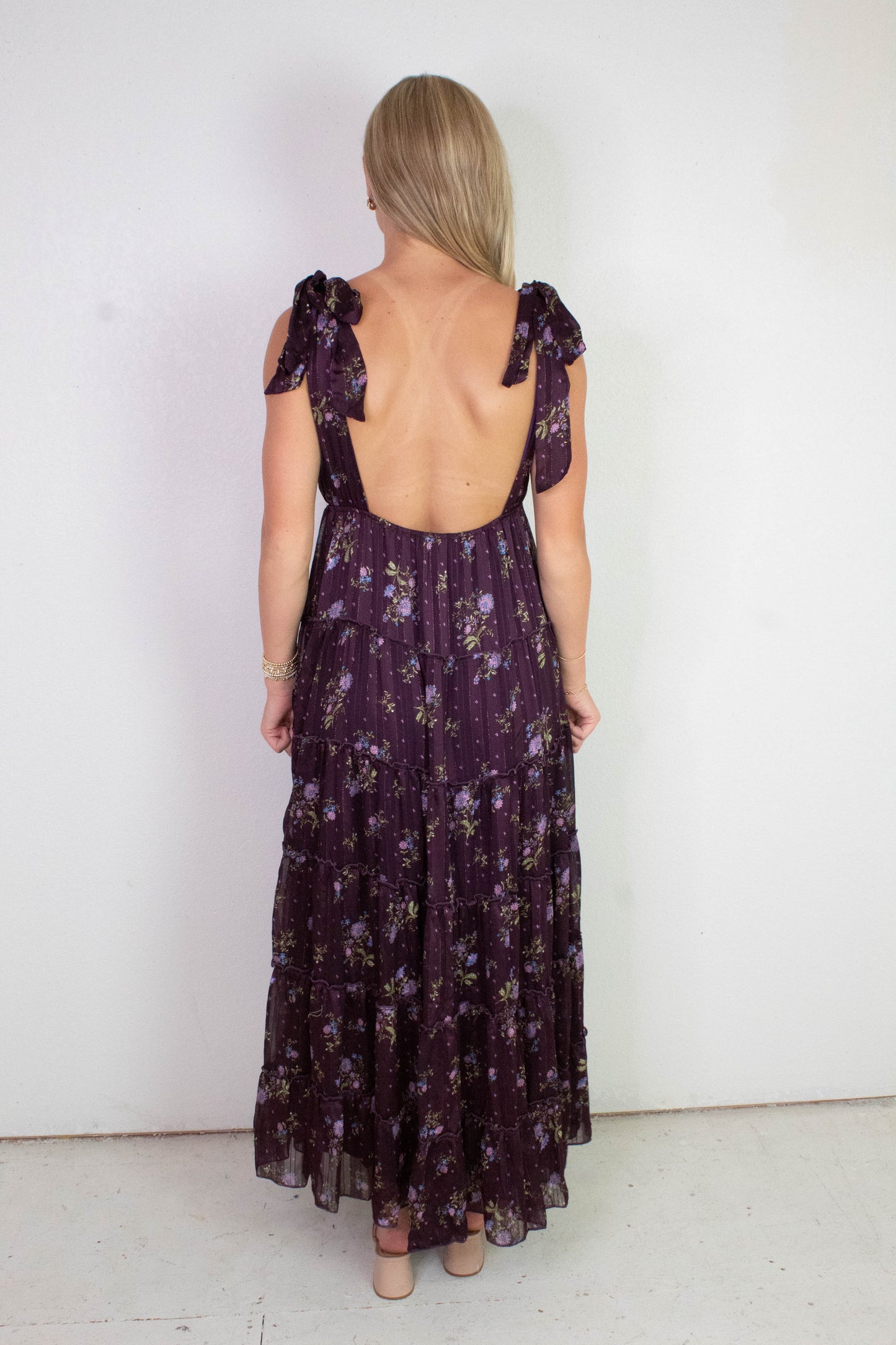  Gigi Tie Strap Printed Maxi Dress, Plum Multi Floral