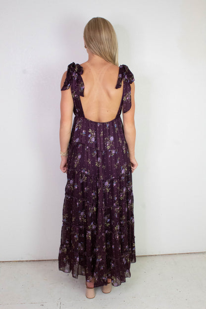  Gigi Tie Strap Printed Maxi Dress, Plum Multi Floral
