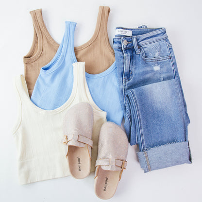  Esther Sleeveless Crop Top, Sky