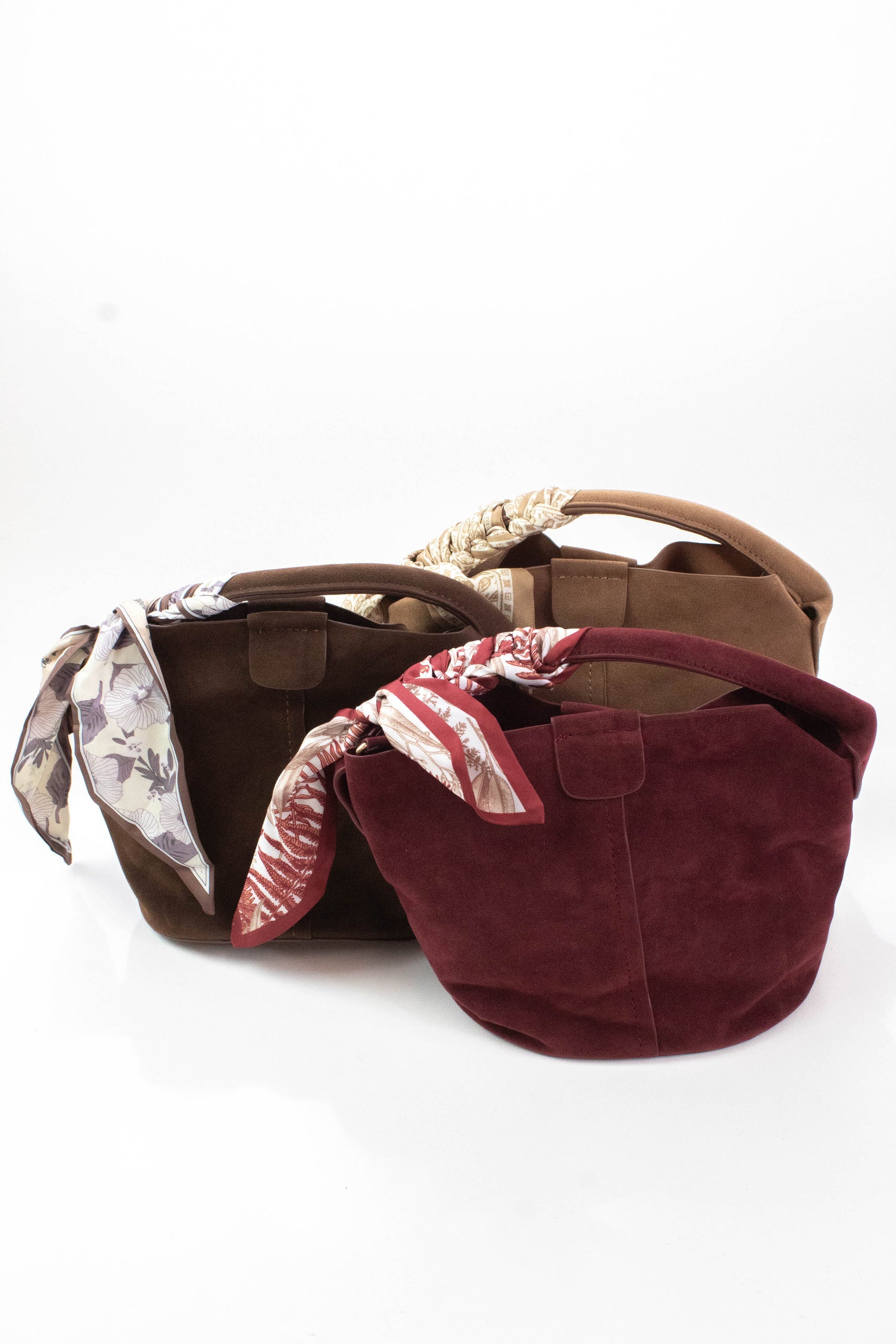  Margaret Small Suede Bucket Bag, Chocolate