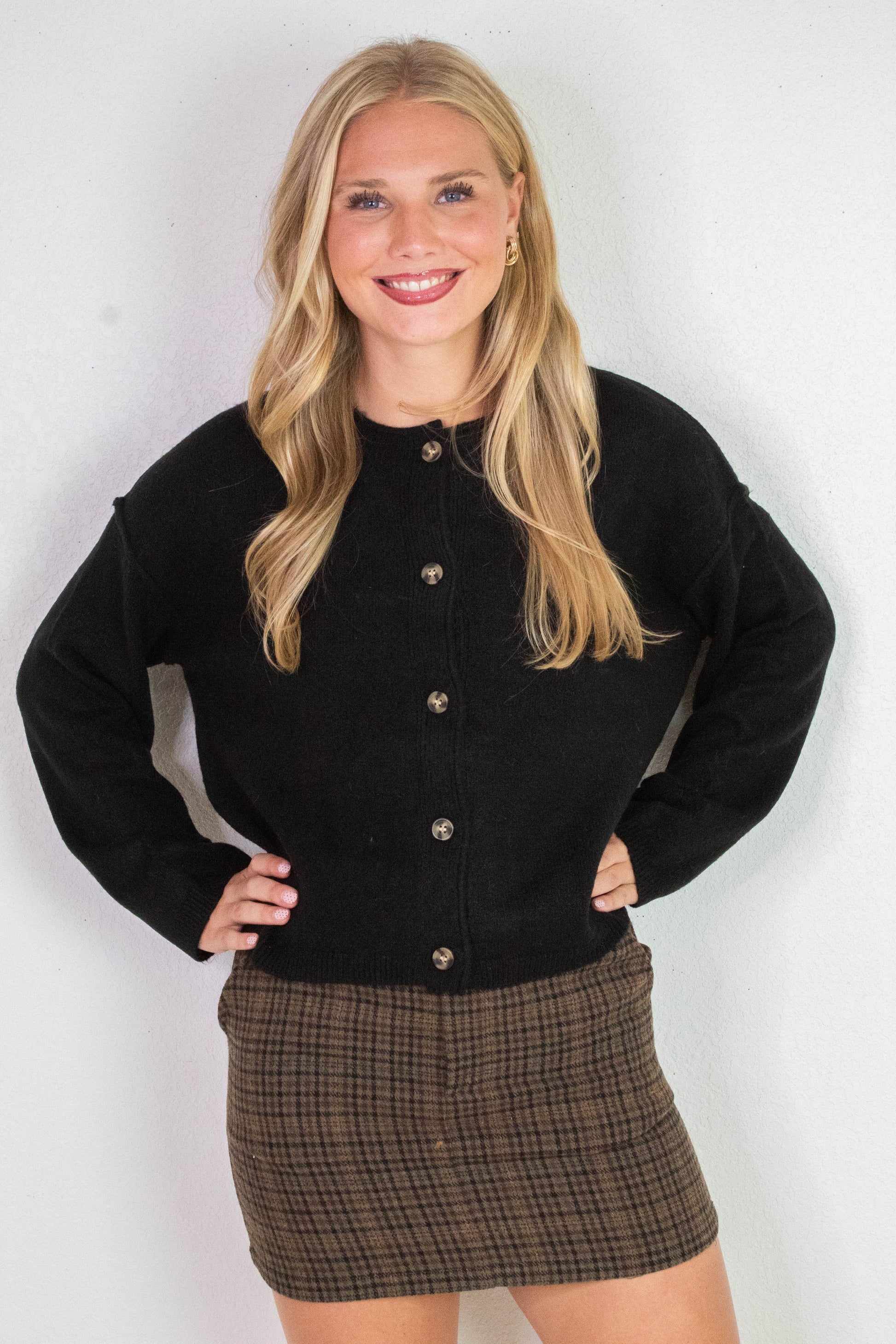  Melina Roll Neck Cardigan, Black