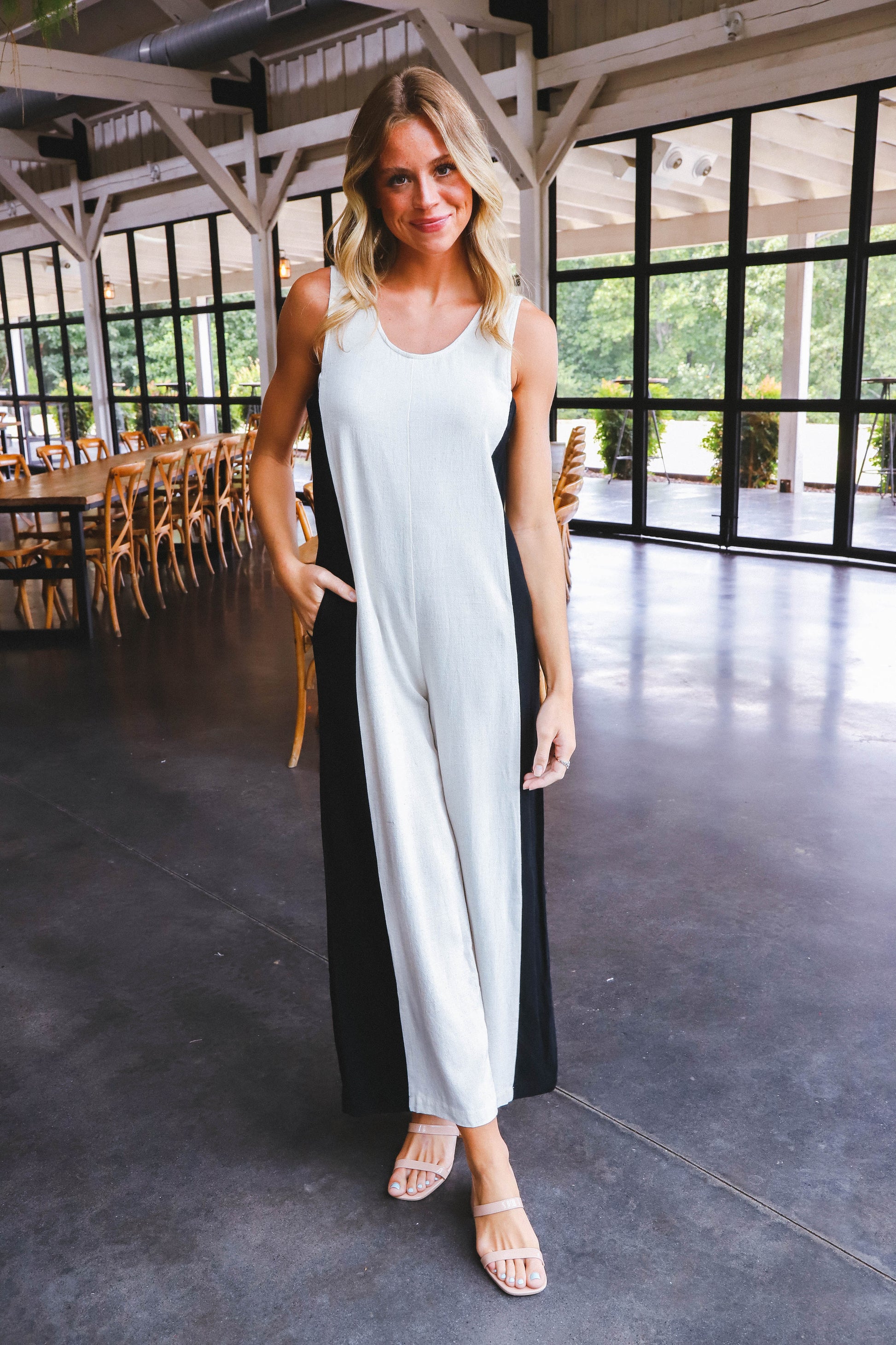  Charli Contrast Side Jumpsuit, Natural