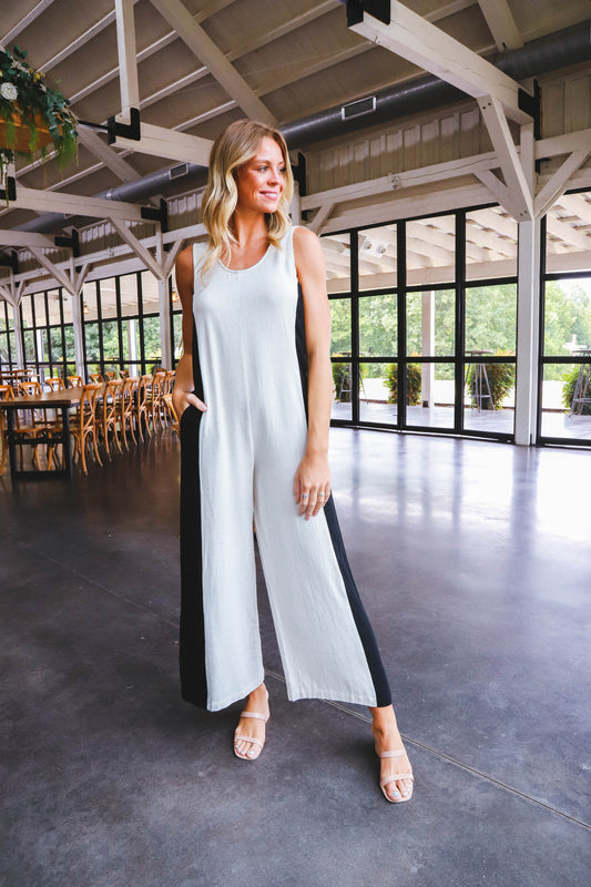  Charli Contrast Side Jumpsuit, Natural