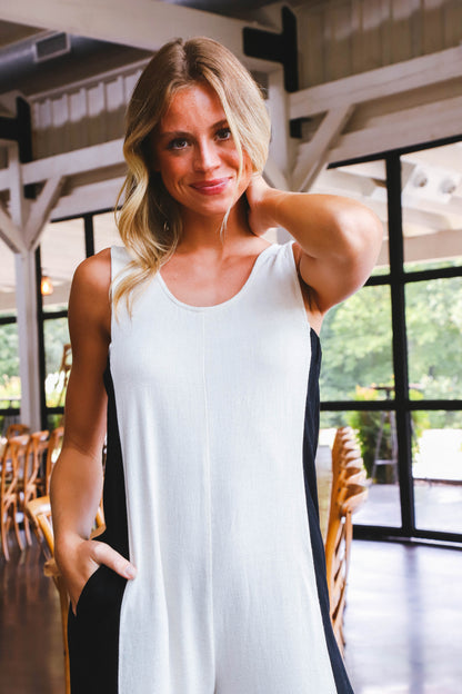  Charli Contrast Side Jumpsuit, Natural