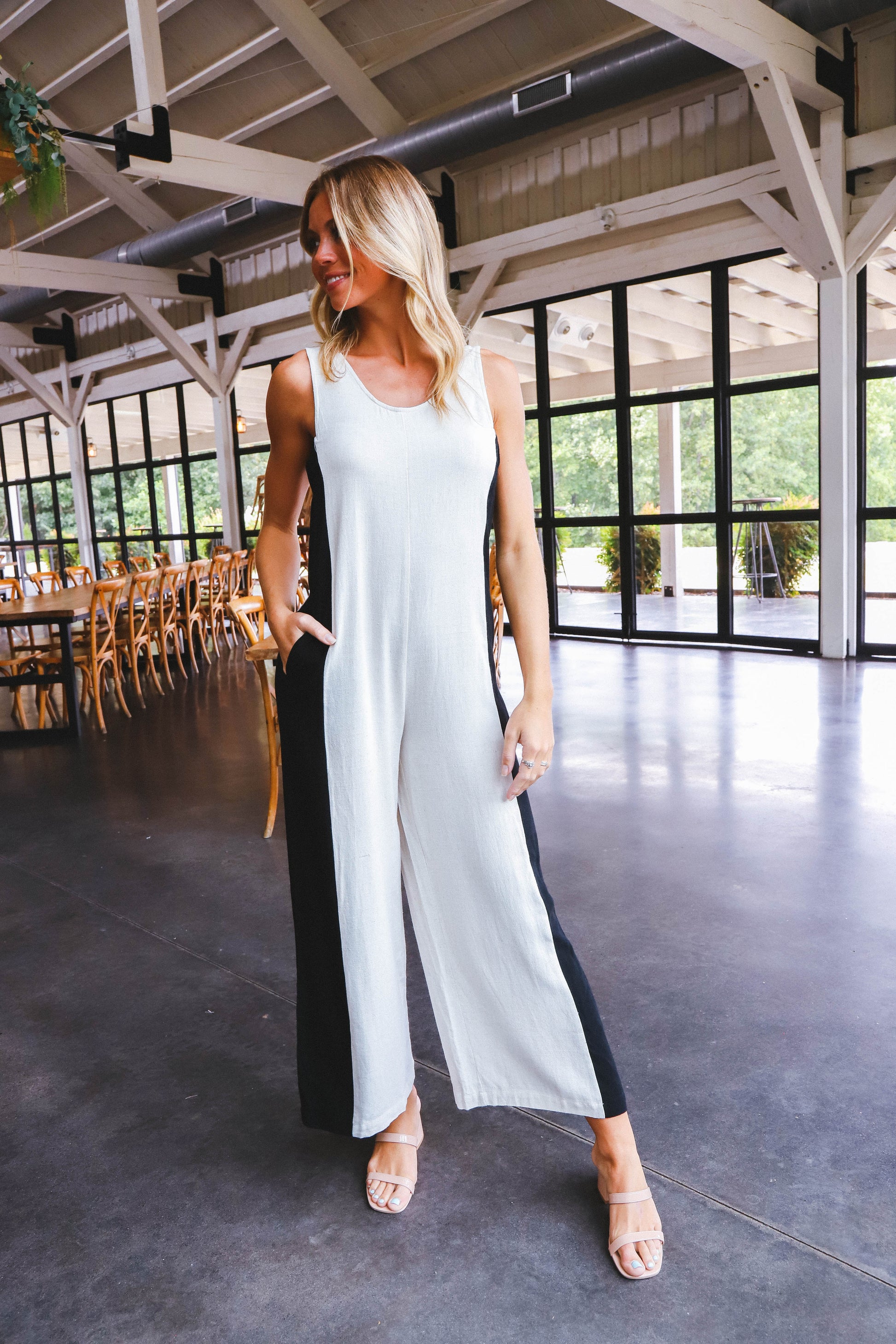  Charli Contrast Side Jumpsuit, Natural
