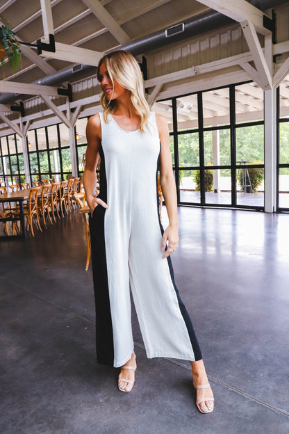  Charli Contrast Side Jumpsuit, Natural