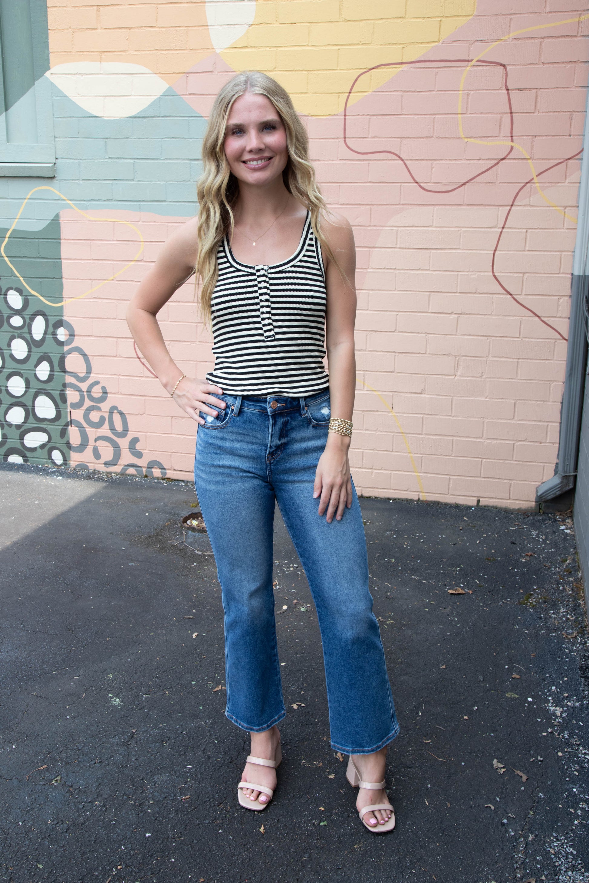  Mikayla Striped Scoop Neck Tank, Black Stripe