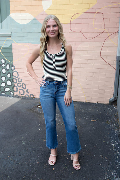  Mikayla Striped Scoop Neck Tank, Black Stripe