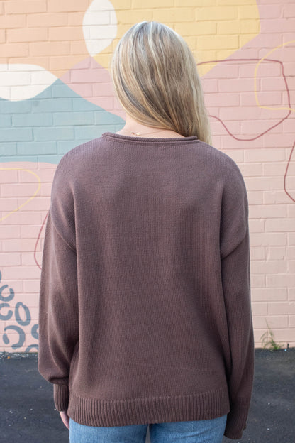 Josie Oversized Roll Neck Sweater, Chestnut