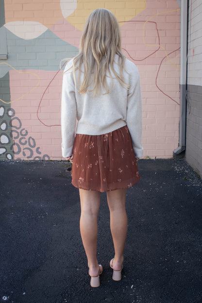 Last Dance Plisse Swing Mini Skirt, Brown Multi | Sadie & Sage