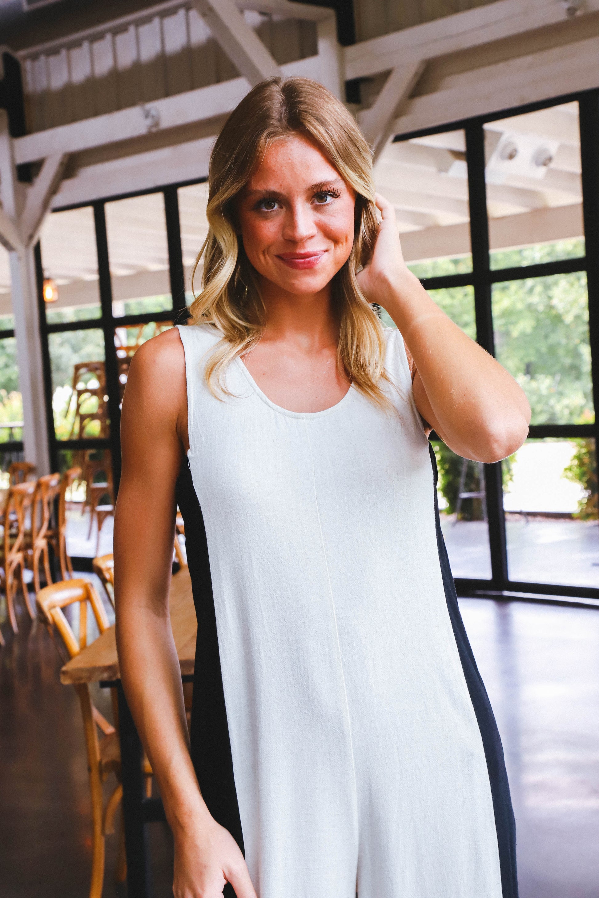  Charli Contrast Side Jumpsuit, Natural
