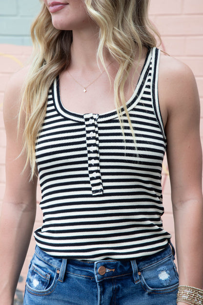  Mikayla Striped Scoop Neck Tank, Black Stripe