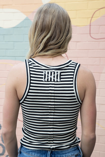  Mikayla Striped Scoop Neck Tank, Black Stripe
