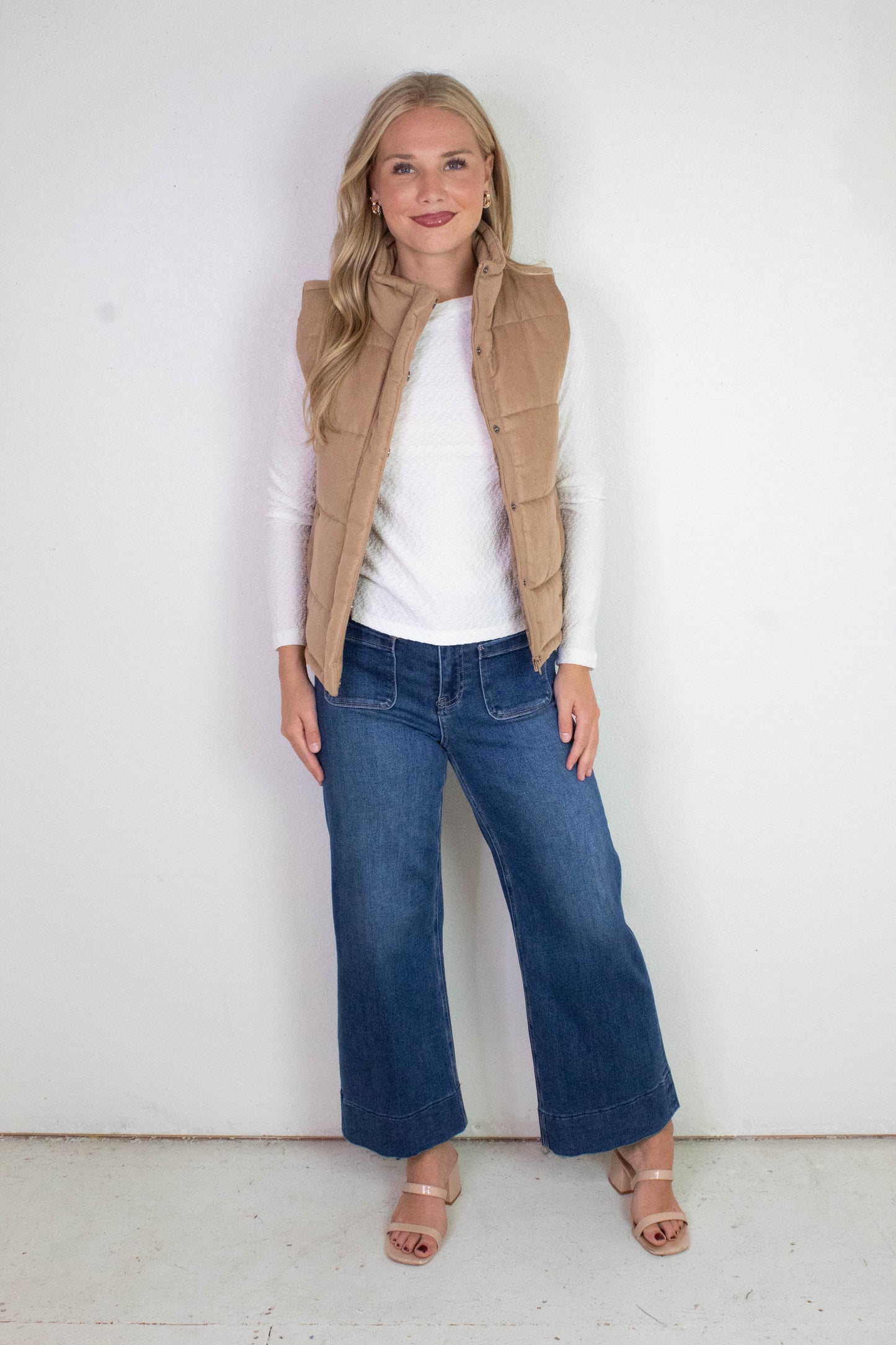Be Cool Isabelle Suede Puffer Vest, Camel