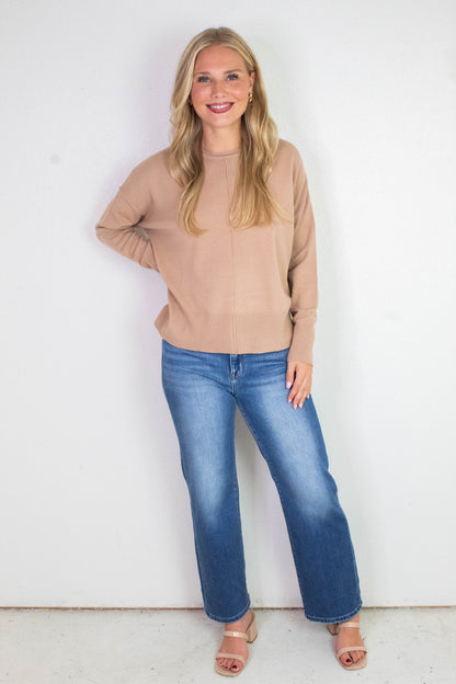 Kenzie Roll Neck Seam Front Sweater, Dark Taupe