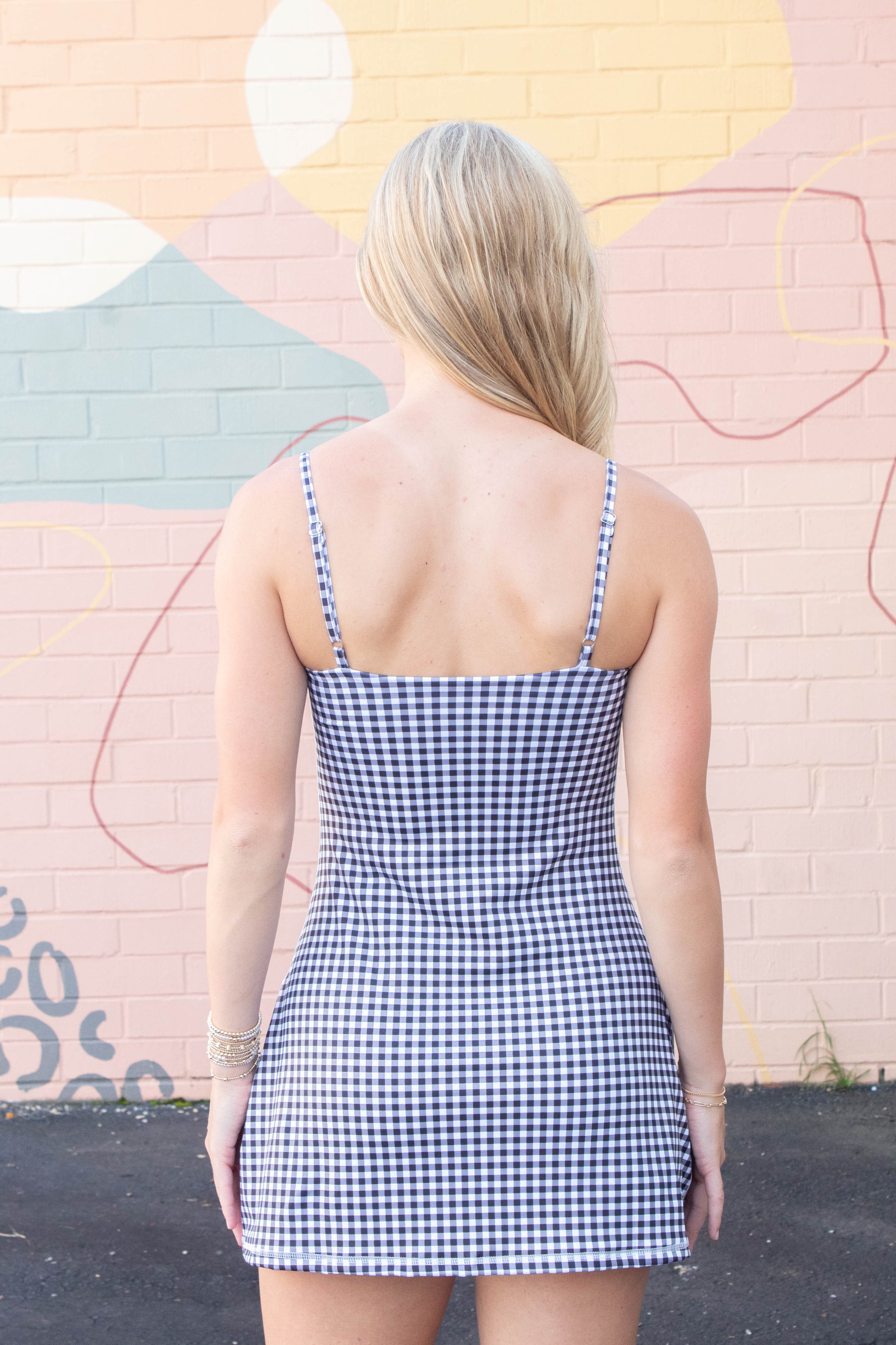  Raelynn Gingham Athletic Dress, Black Gingham