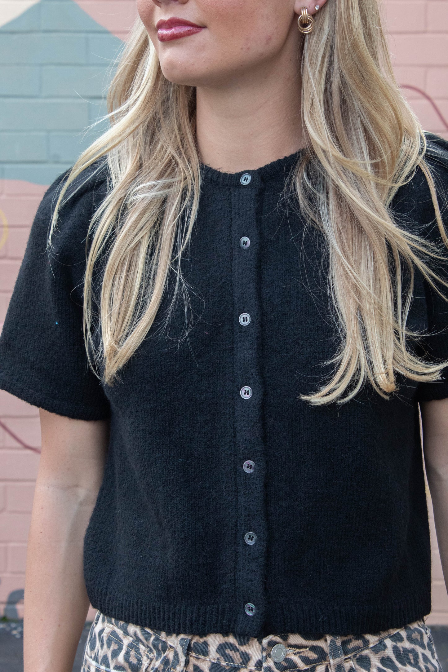  Natalia Puff Short Sleeve Cardigan, Black