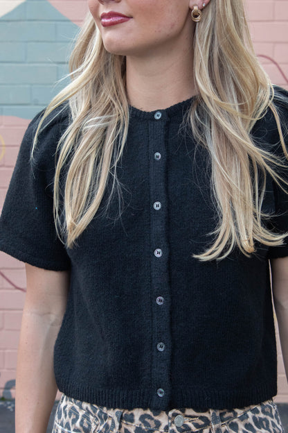  Natalia Puff Short Sleeve Cardigan, Black