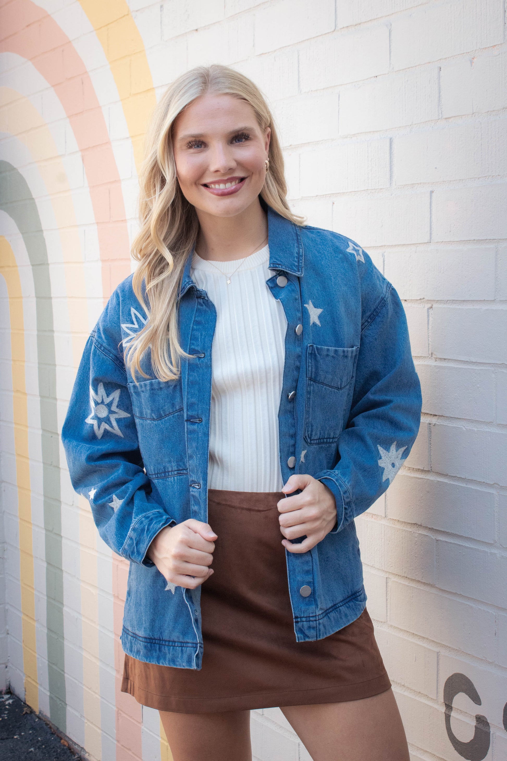  Harlow Star Embroidered Denim Jacket, Medium