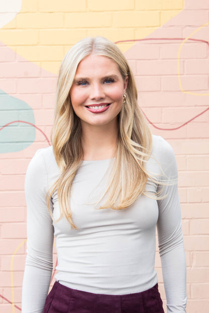  Della Layered Round Neck Top, Fog