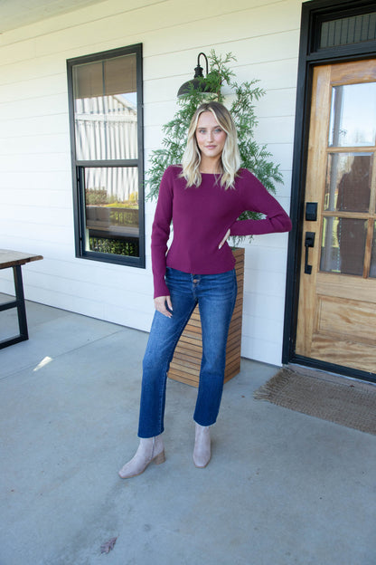  Candice Back Bow Sweater Top, Berry