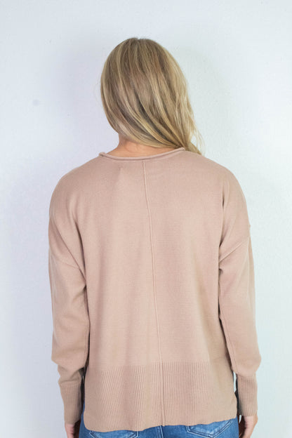  Kenzie Roll Neck Seam Front Sweater, Dark Taupe