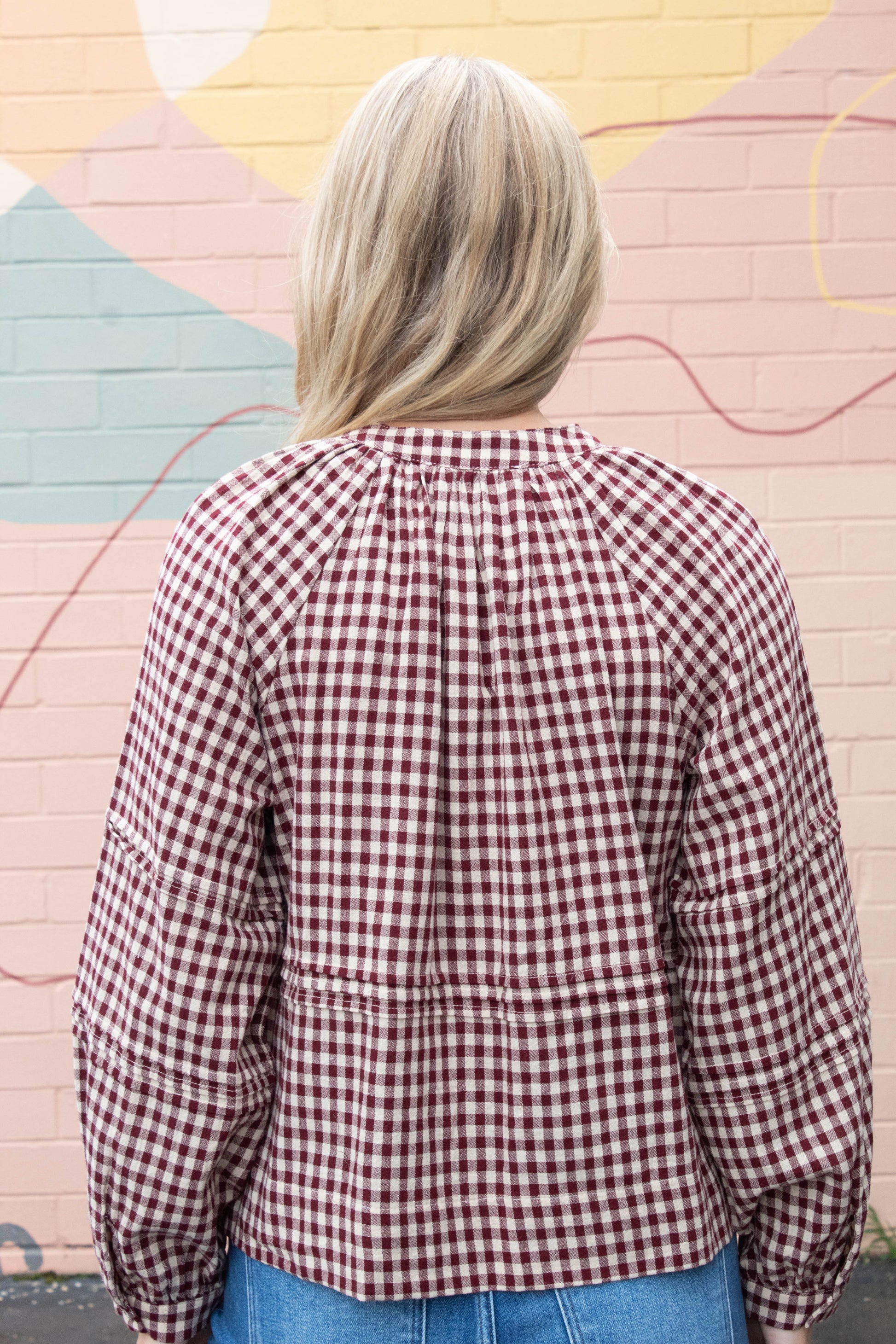  Emilia Checkered Shirt, Burgundy Taupe