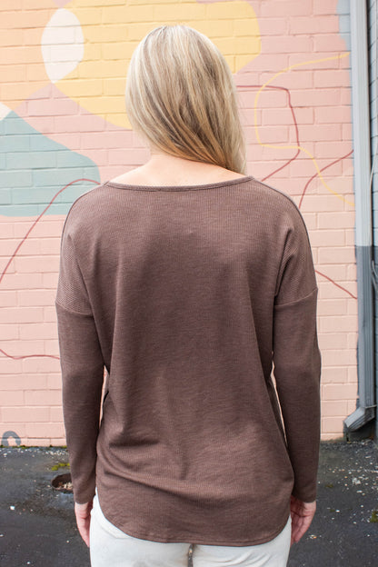  Gabrielle Round Hem Thermal Top, Dark Mocha