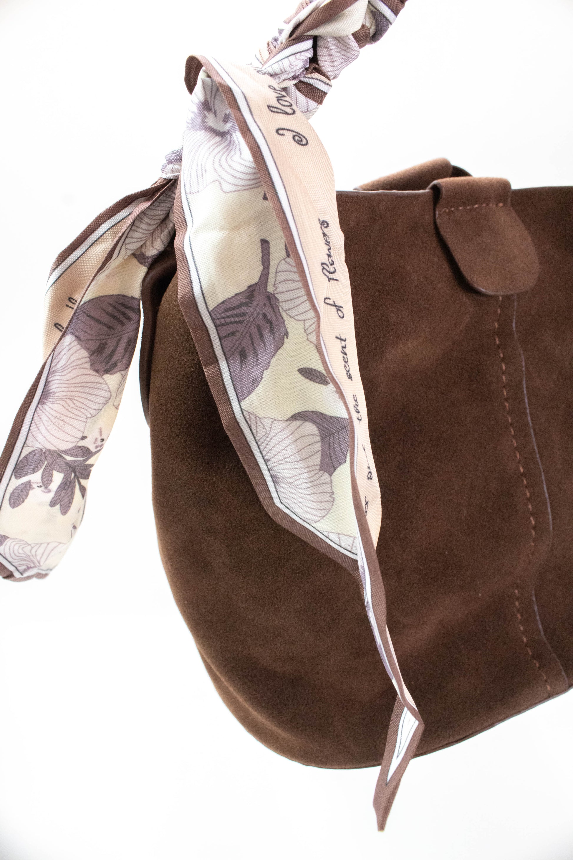  Margaret Small Suede Bucket Bag, Chocolate