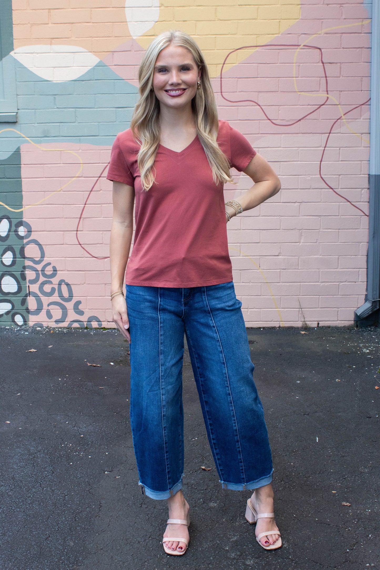 Be Cool Tatum Cotton Jersey V-Neck Tee, Chili Oil