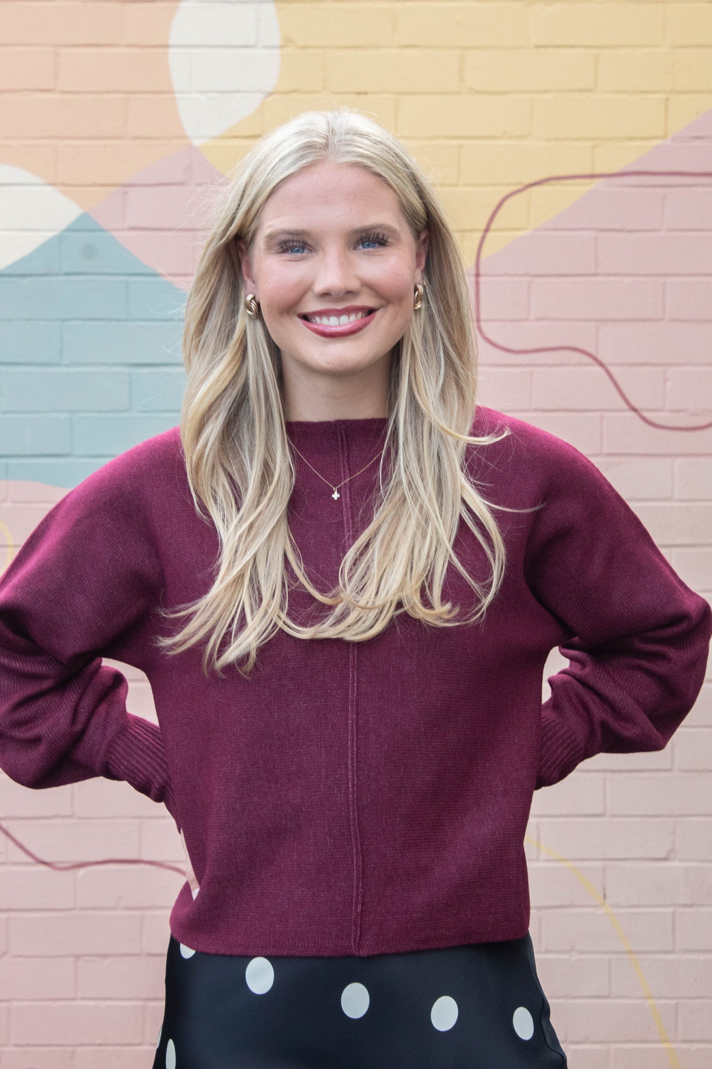  Emersyn Seam Front Sweater, Maroon