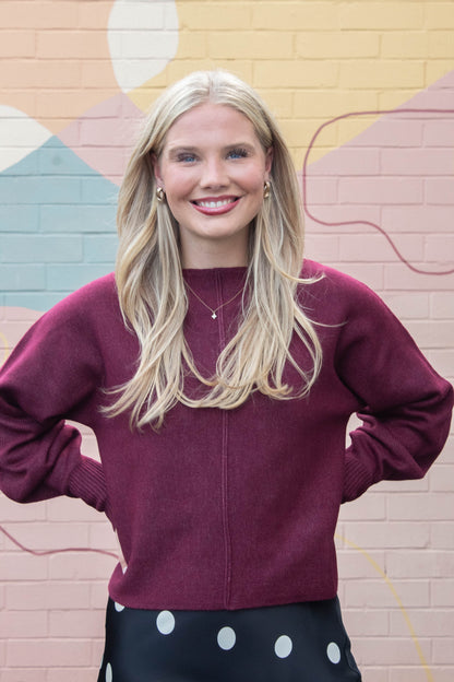  Emersyn Seam Front Sweater, Maroon