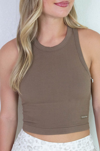  Mia High Neck Tank Bra, Latte | Cream Yoga