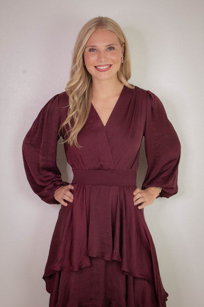  Bei Surplice V-Neck Midi Dress, Wine | Steve Madden