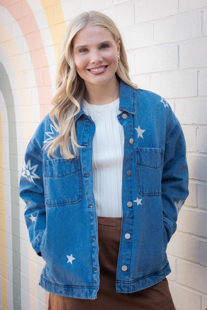  Harlow Star Embroidered Denim Jacket, Medium