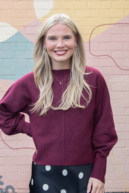  Emersyn Seam Front Sweater, Maroon