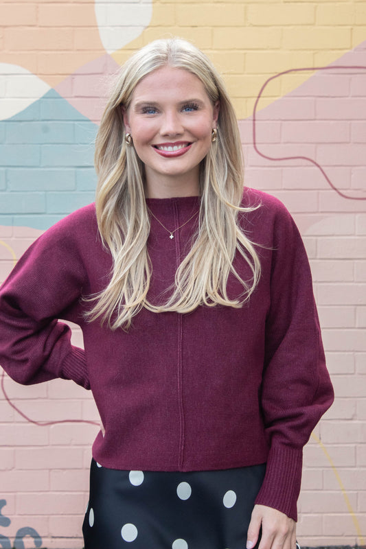  Emersyn Seam Front Sweater, Maroon