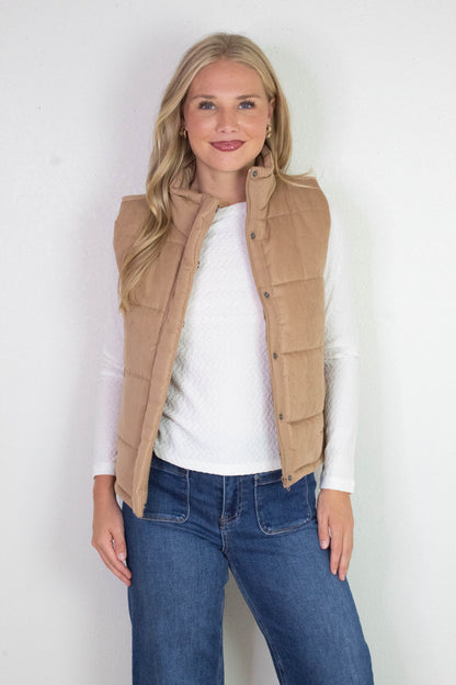Be Cool Isabelle Suede Puffer Vest, Camel
