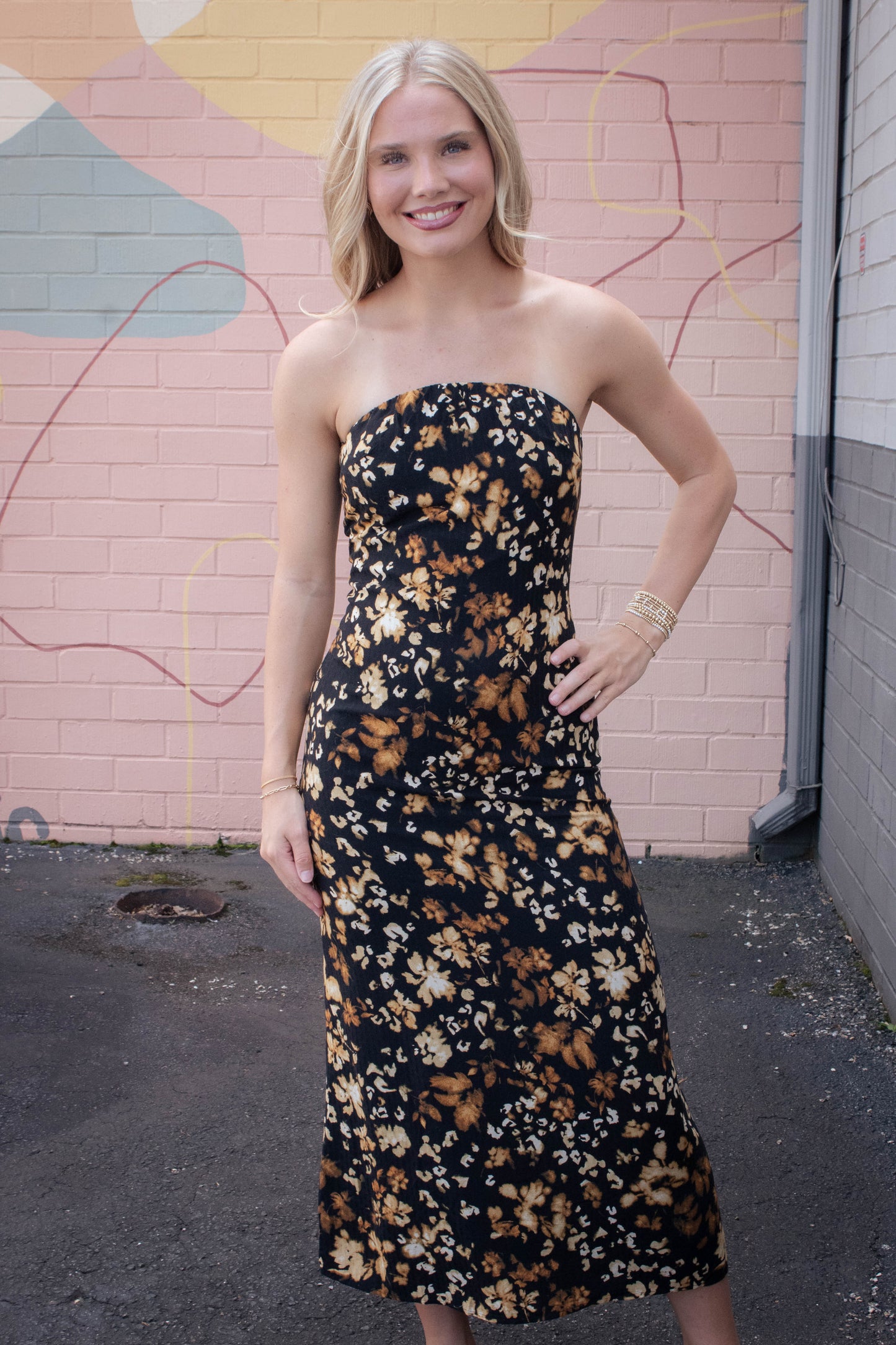  With Ease Tube Midi Dress, Black Multi | Sadie & Sage