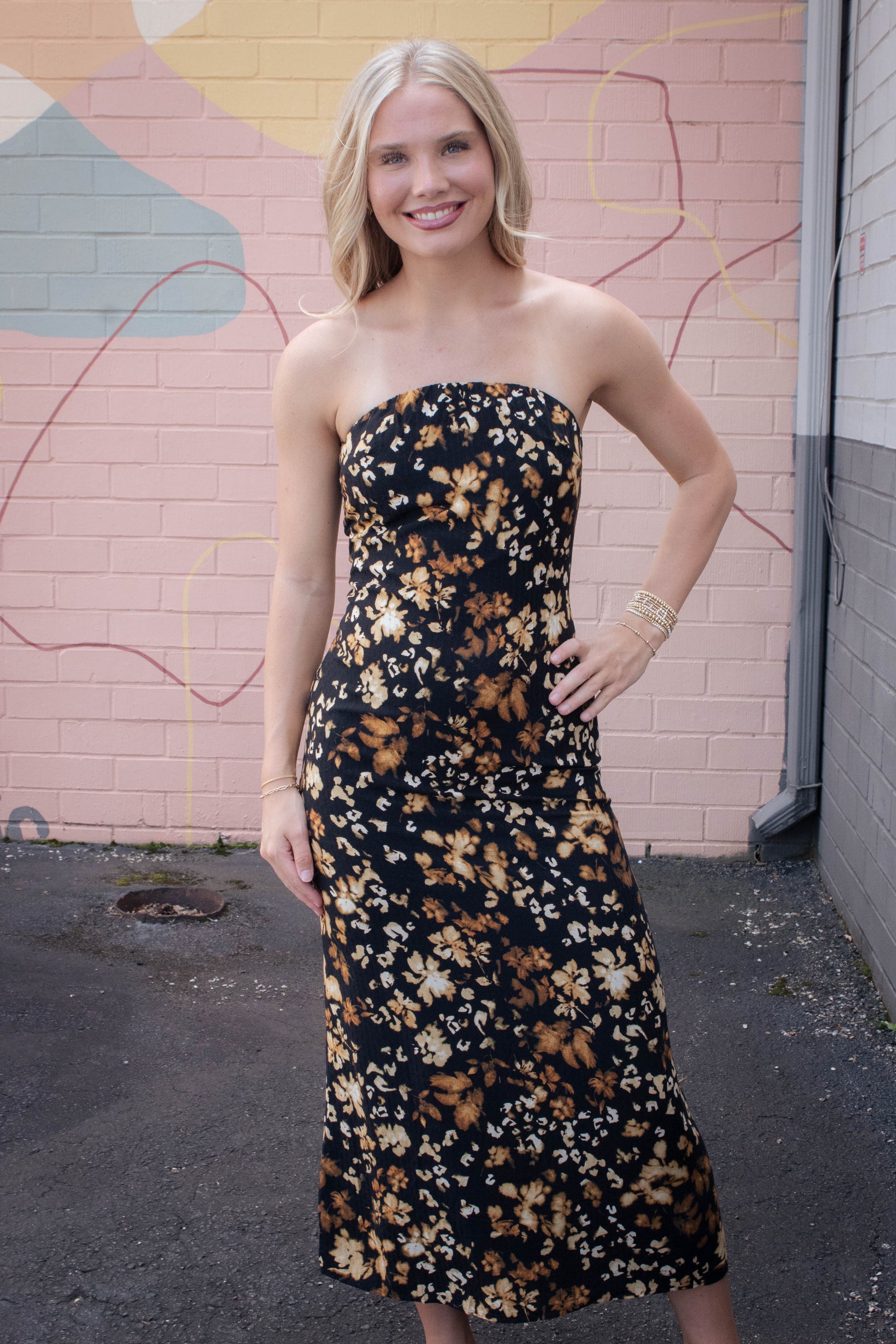  With Ease Tube Midi Dress, Black Multi | Sadie & Sage